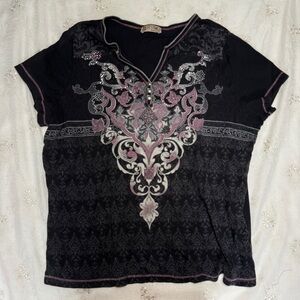 Vintage Y2K Blue Canyon Graphic T-Shirt – Pink Pattern, Size XXL